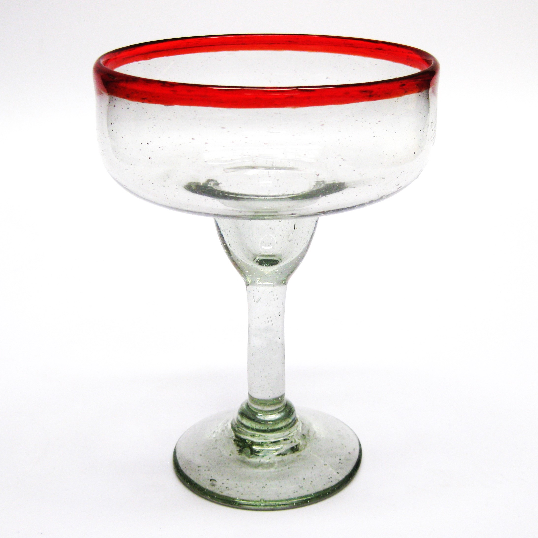 Wholesale Mexican Margarita Glasses / Ruby Red Rim 14 oz Large Margarita Glasses  / For the margarita lover, these enjoyable large sized margarita glasses feature a cheerful ruby red rim.